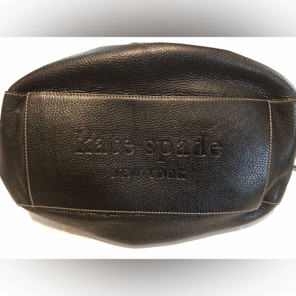 Kate Spade Drawstring Hobo Bag Black Pebbled Leather White Stitching - Picture 11 of 11